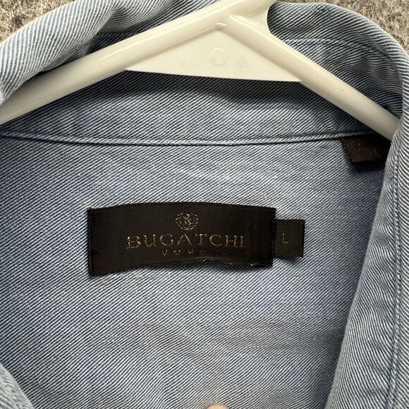 Bugatchi Uomo Shirt Mens Large Blue Lyocell Cotton Button Up Casual Long Sleeve - Picture 8 of 9
